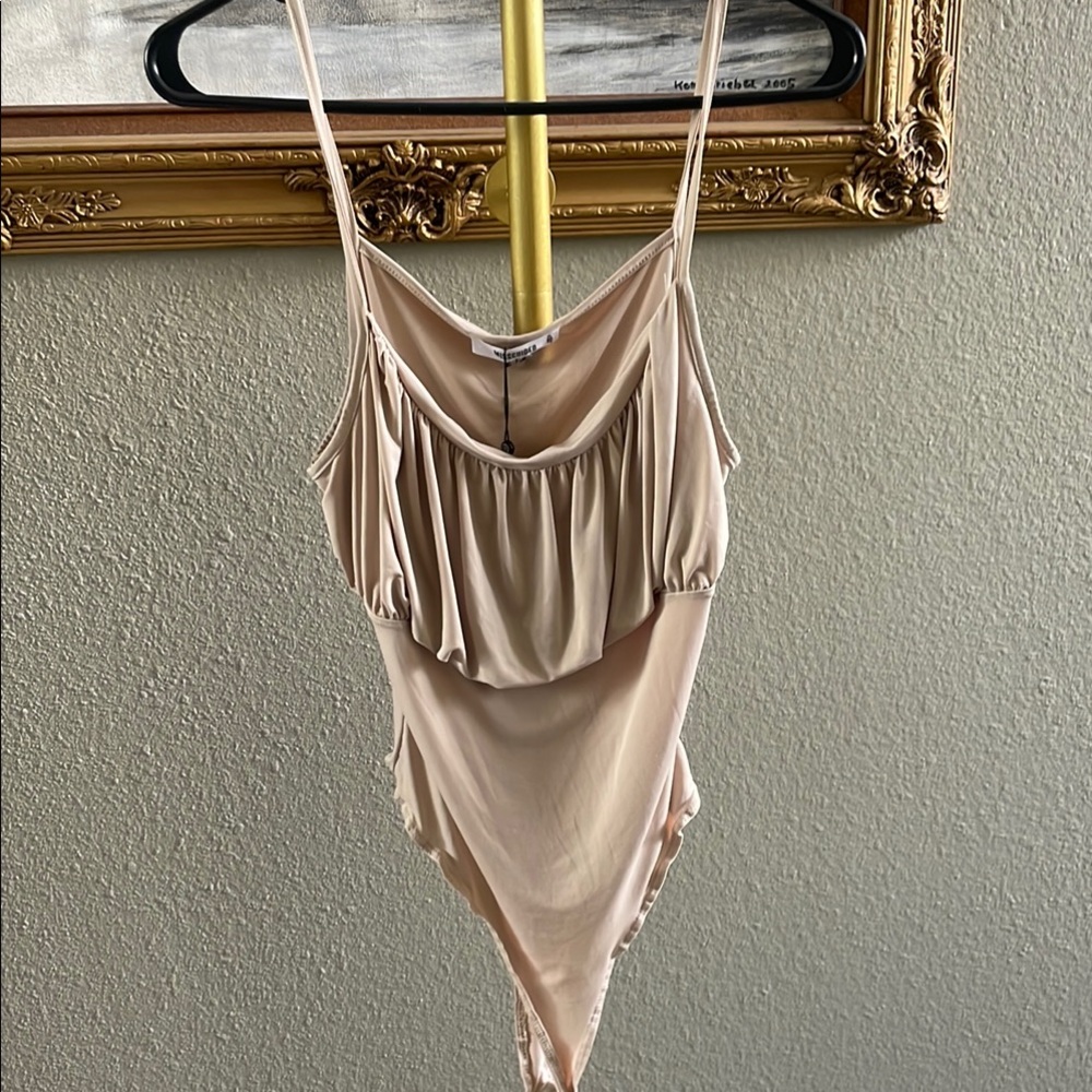 Missguided Plus Cream Chemise with Plunging Neckline and Ruffle Detail